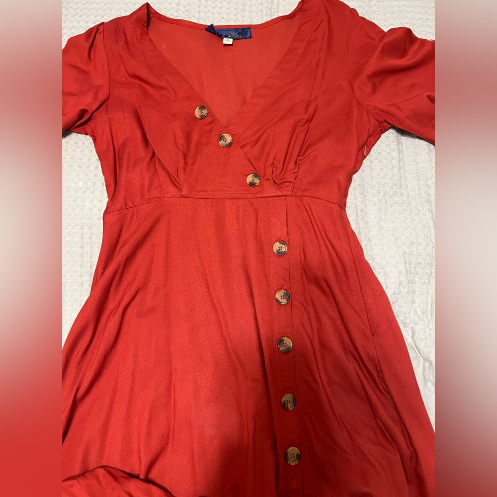 Francesca Blue Rain Size M Burnt Orange Button Design, Side Zipper Maxi Dress